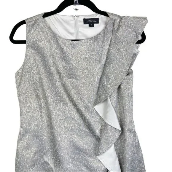 Tahari ASL Gold Brocade Sleeveless Cocktail Dress Vertical Ruffle Detail Size 10 - Picture 2 of 9